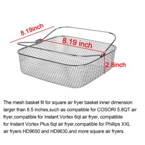 Air fryer Basket 8.19inch Square Air Fryer Basket Compatible for Instant Vortex Air Fryer,Air Fryer Accessories Compatible for COSORI,Mesh Basket for Air Fryer