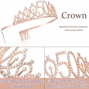 50th Birthday Decorations Gifts for Women Birthday Party Favors Including 50th Crown/Tiara,"Birthday fabulous" 50th Sash,50th Birthday Candles and Cake Toppers, Rose Gold 50th Balloons