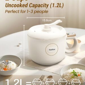 Feekaa Rice Cooker, Poetable Rice Cooker Small 1.2L, Mini Removable Electric Rice Cooker for 1-2 people, 6 Modes Rice Cooker for White Rice, Brown Rice, Stew, Ramen, Porridge, Hot Pot