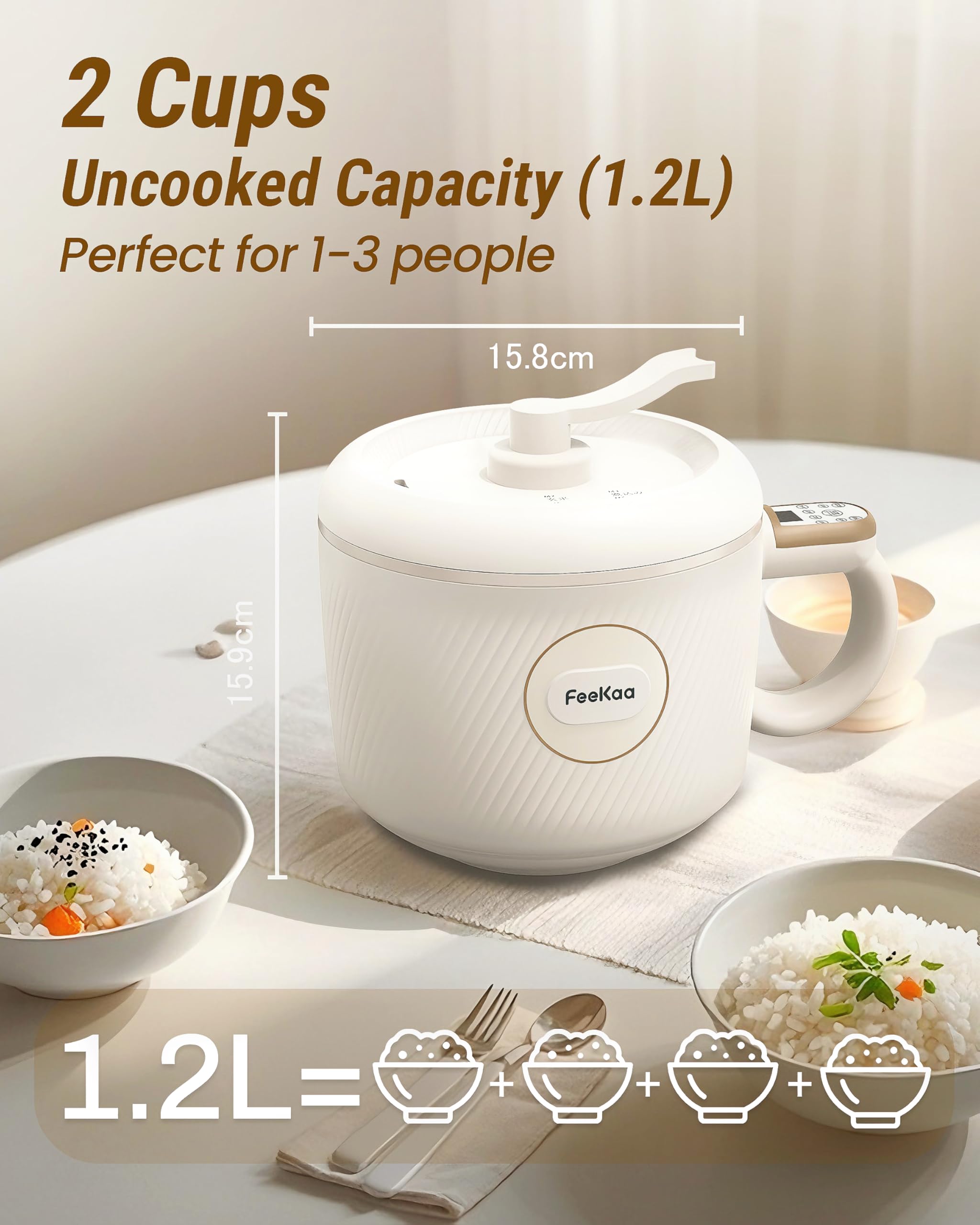 Feekaa Rice Cooker, Poetable Rice Cooker Small 1.2L, Mini Removable Electric Rice Cooker for 1-2 people, 6 Modes Rice Cooker for White Rice, Brown Rice, Stew, Ramen, Porridge, Hot Pot