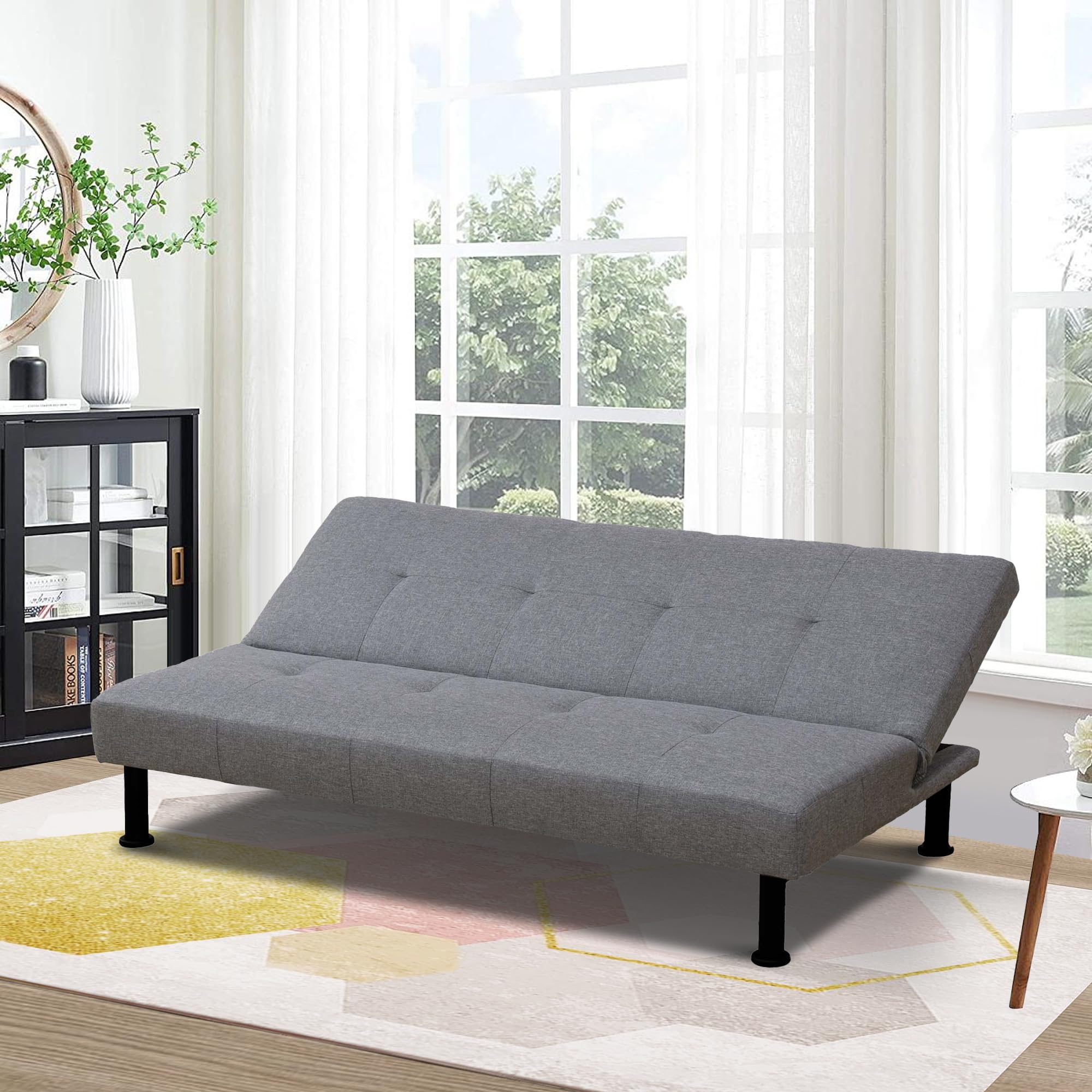 SumKea Convertible Flannel Sofa Compact, Adjustable, and Durable Futon Couch Bed with Sturdy Legs for Living Room and Bedroom, Grey