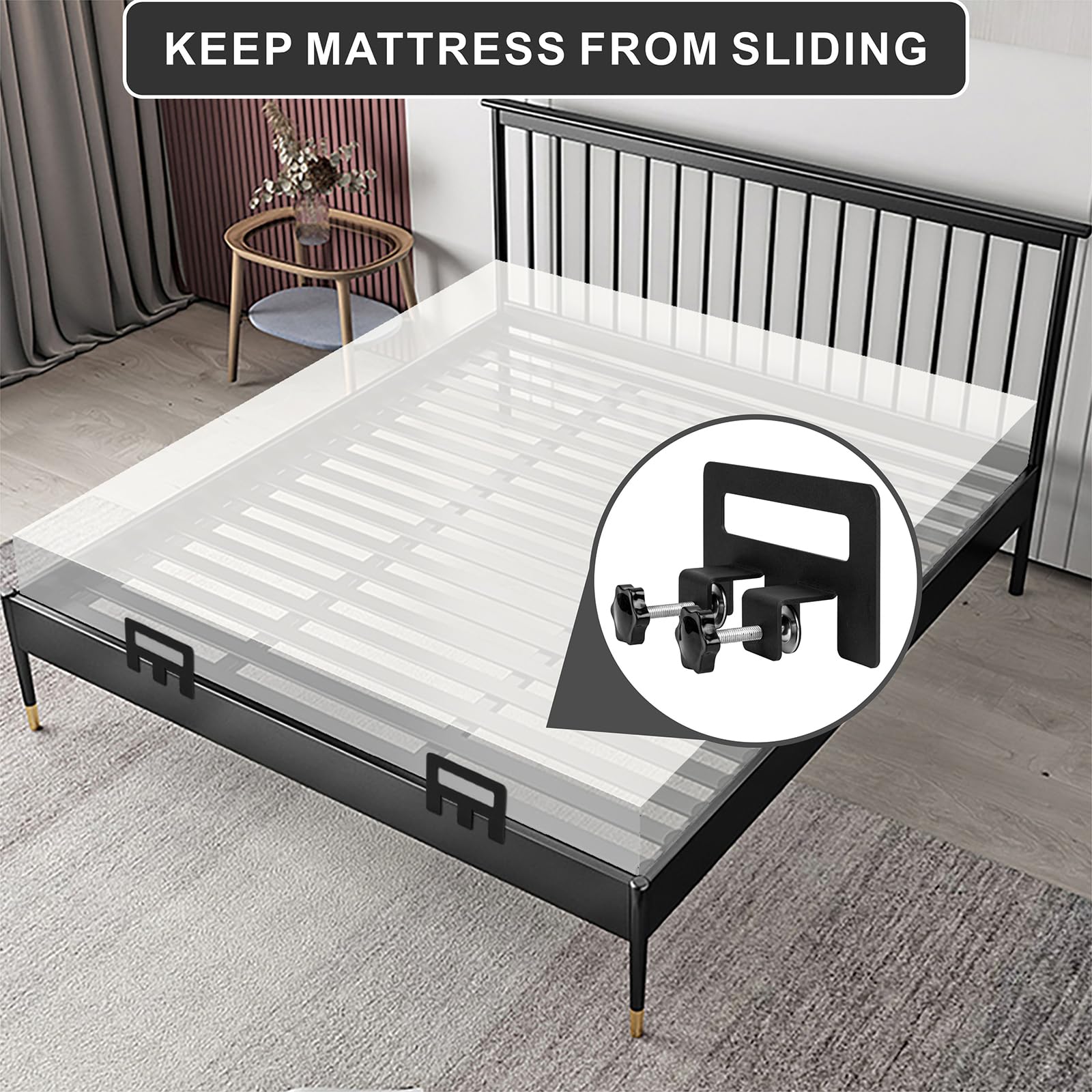 VANROUG 3 PCS Non Slip Mattress Gaskets, Mattress Retainer Bar Keep Mattress Stopper from Sliding Slide Stopper to Prevent Sliding Holder in Place Gripper, Adjustable Mattress Slide Stopper