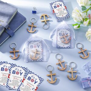 Menkxi 50 Set It's a Boy Anchor Keychain 50 Nautical Baby Shower Thank You Cards and Organza Bags for Baby Shower Nautical Party Gifts Ocean Wedding Favors