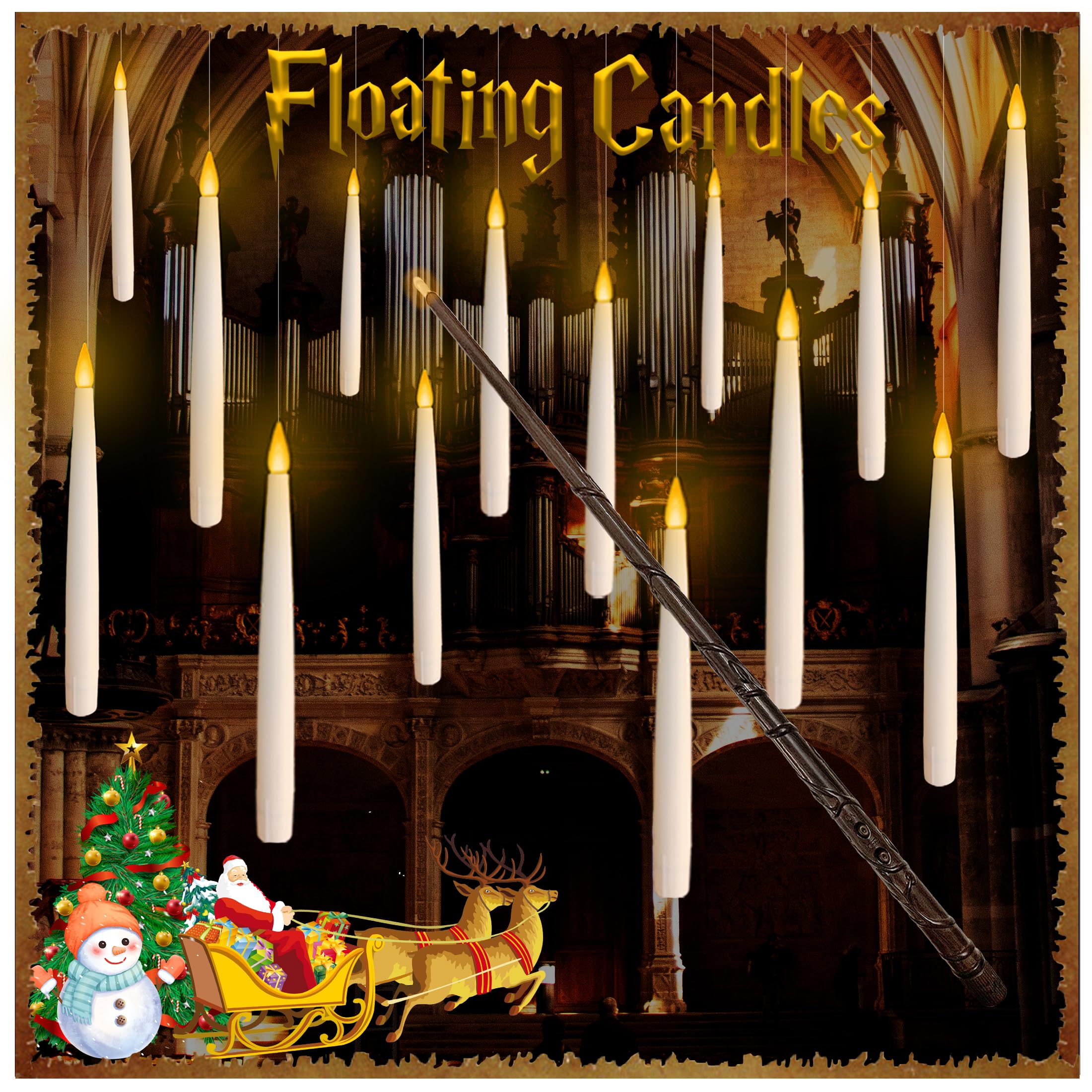 QVAIVE Floating Candles with Wand, 10Pcs Magic Flameless Hanging Candles,Flickering LED Taper Window Candles for Home Halloween Christmas Decoration Party Birthday