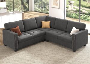 honbay velvet convertible sectional sofa l shaped couch reversible 4 seat corner sectional sofa for small space, grey