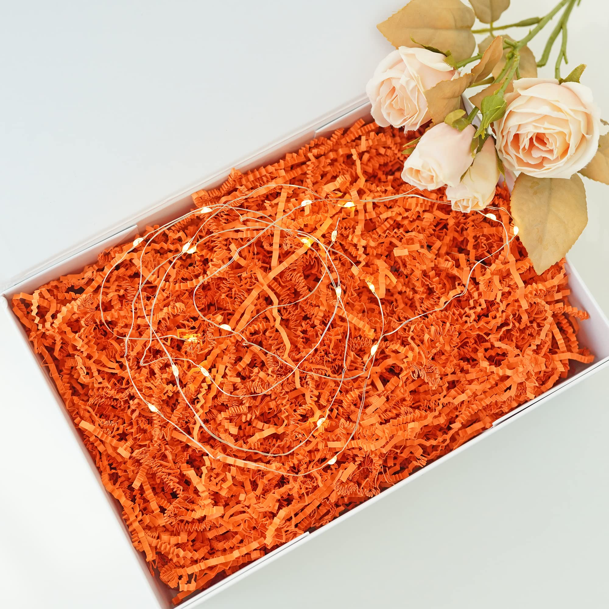 Bobobag - 4oz Crinkle Cut Paper Shred Filler Recyclable Gift Wrap Confetti Raffia Grass Shred Paper for Easter Baskets Filler Creative Eggs Decor (Orange)