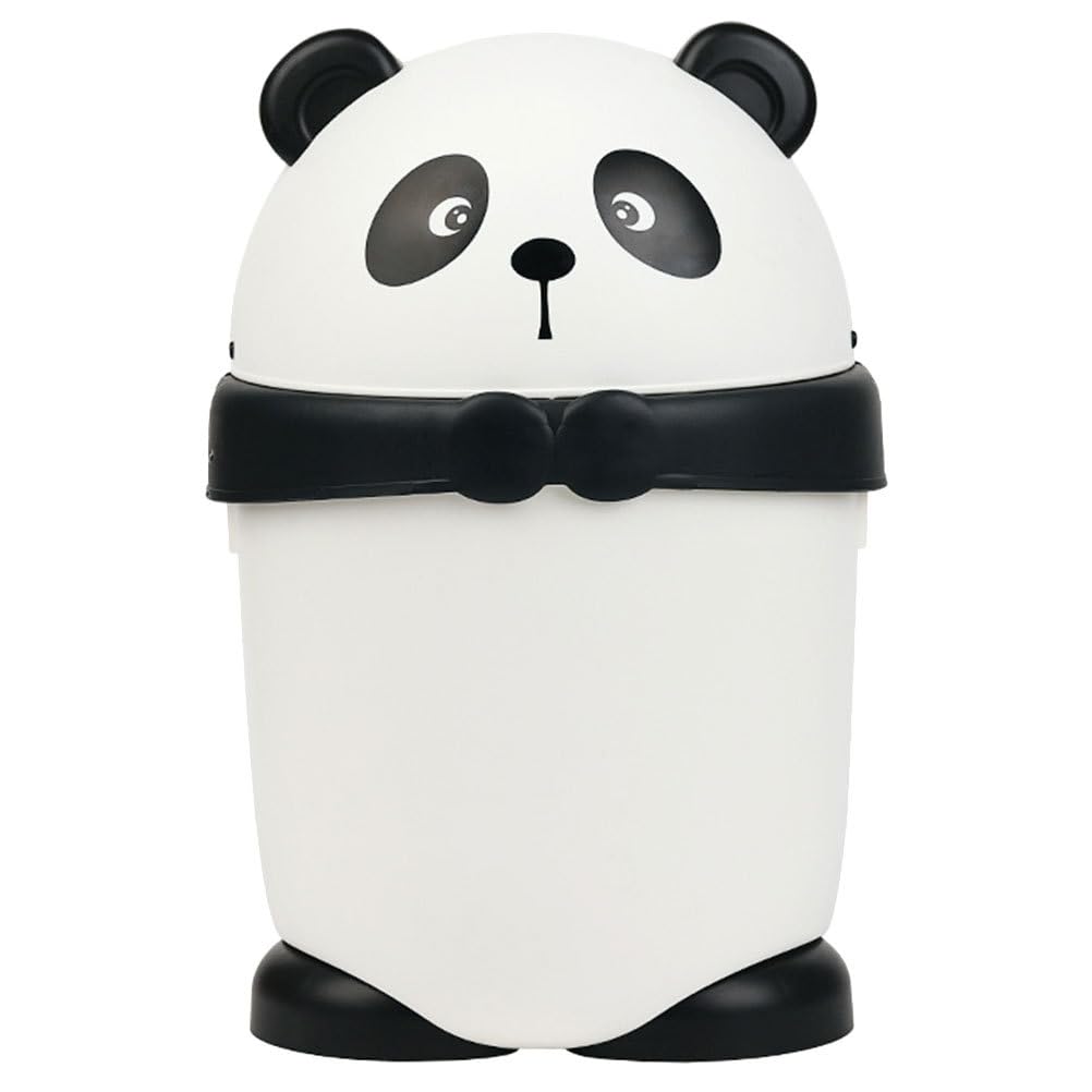 Baluue Cute Panda Trash Can Animal Shape Bedroom Garbage Can Container Wastebasket Recycling Bin Round Rubbish Waste Paper Bin for Office Home Kitchen White