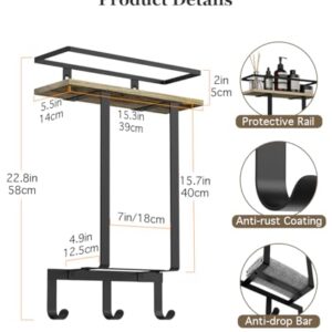 Luxspire Towel Racks Wall Mounted for Bathroom, Towel Holder Wall Mounted with Wooden Floating Shelf & 3 Metal Hooks, Rolled Bath Towel and Hand Towel Rack for Bathroom, Rustic Wooden