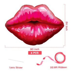 Fangoo 6 PCS Red Lip Balloons Set, Hot Pink Kiss Balloons Decorations, Huge Lips Kiss Foil Balloons, Wedding Party Balloons,Lip Balloon for Valentines Day Engagement Galentines Day Party Decor