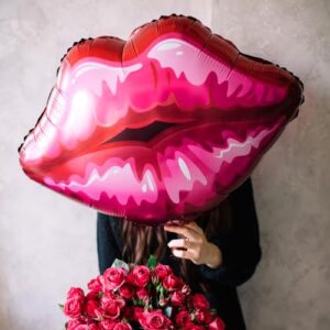 Fangoo 6 PCS Red Lip Balloons Set, Hot Pink Kiss Balloons Decorations, Huge Lips Kiss Foil Balloons, Wedding Party Balloons,Lip Balloon for Valentines Day Engagement Galentines Day Party Decor