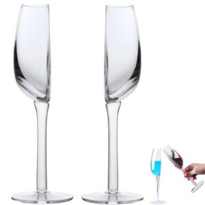 half crystal glass cups, novelty funny wine glass cut in half, 140ml clear glass champagne cups, reusable long stemmed semi-circular red wine glass for birthday anniversary (2 pcs)