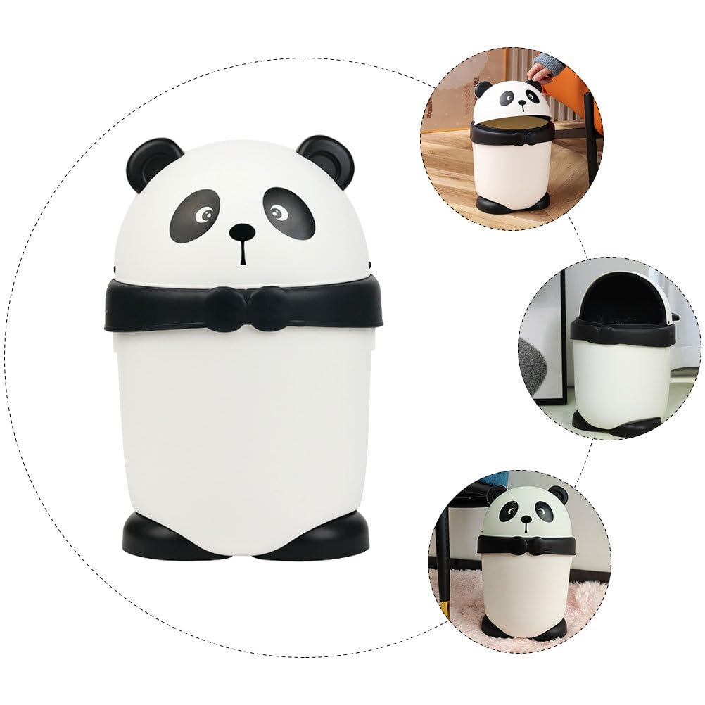 Baluue Cute Panda Trash Can Animal Shape Bedroom Garbage Can Container Wastebasket Recycling Bin Round Rubbish Waste Paper Bin for Office Home Kitchen White