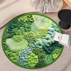 lifup green moss area rug, soft botanical print shag round rug carpet, non slip washable boho area rugs for living room bedroom decor green 6 3.3 x 3.3 feet