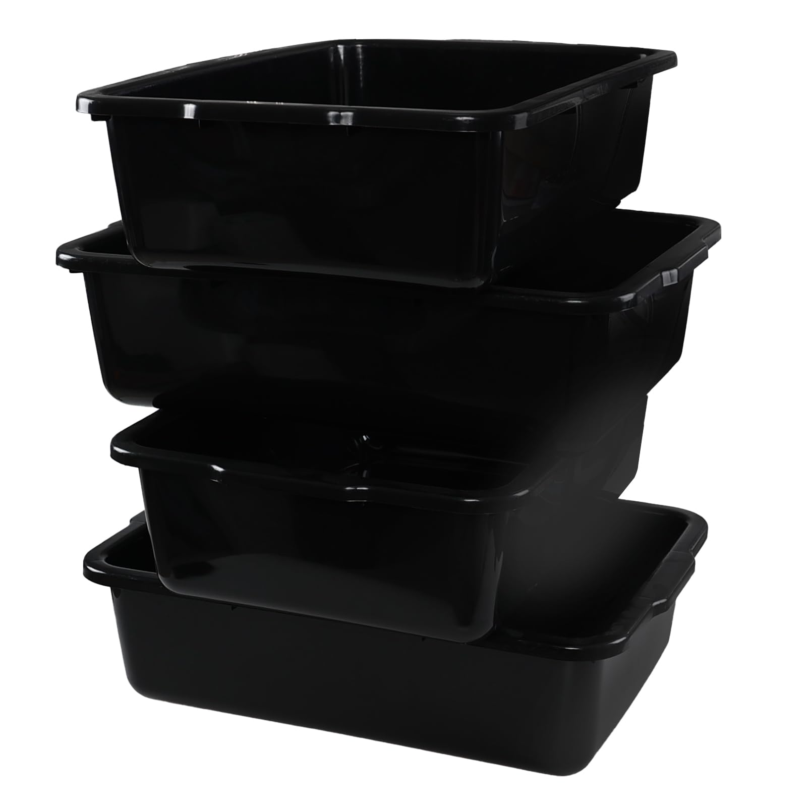 Leendines 4-Pack 32 Liter Large Black Bus Tubs, Commercial Plastic Bus Trays