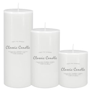 3 pack 3x4, 6, 8 hand poured white dripless pillar candles, soy candles, non-toxic, unscented, smokeless, for power outages & emergency