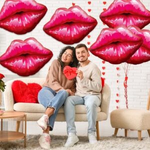 Fangoo 6 PCS Red Lip Balloons Set, Hot Pink Kiss Balloons Decorations, Huge Lips Kiss Foil Balloons, Wedding Party Balloons,Lip Balloon for Valentines Day Engagement Galentines Day Party Decor