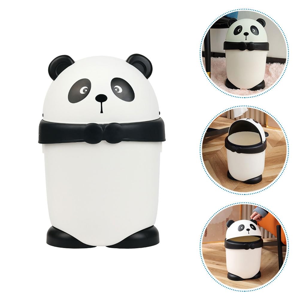 Baluue Cute Panda Trash Can Animal Shape Bedroom Garbage Can Container Wastebasket Recycling Bin Round Rubbish Waste Paper Bin for Office Home Kitchen White