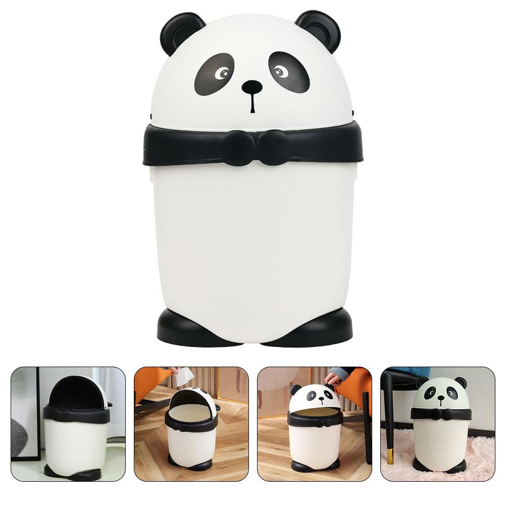 Baluue Cute Panda Trash Can Animal Shape Bedroom Garbage Can Container Wastebasket Recycling Bin Round Rubbish Waste Paper Bin for Office Home Kitchen White