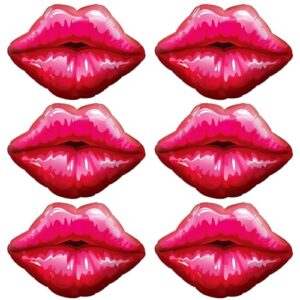 fangoo 6 pcs red lip balloons set, hot pink kiss balloons decorations, huge lips kiss foil balloons, wedding party balloons,lip balloon for valentines day engagement galentines day party decor