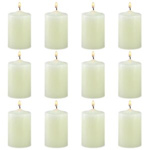 12 pack 2x3 hand poured white dripless pillar candles, ivory, soy candles, non-toxic, unscented, smokeless, long burning, emergency, for home decor, dining table, party, romantic mood lighting