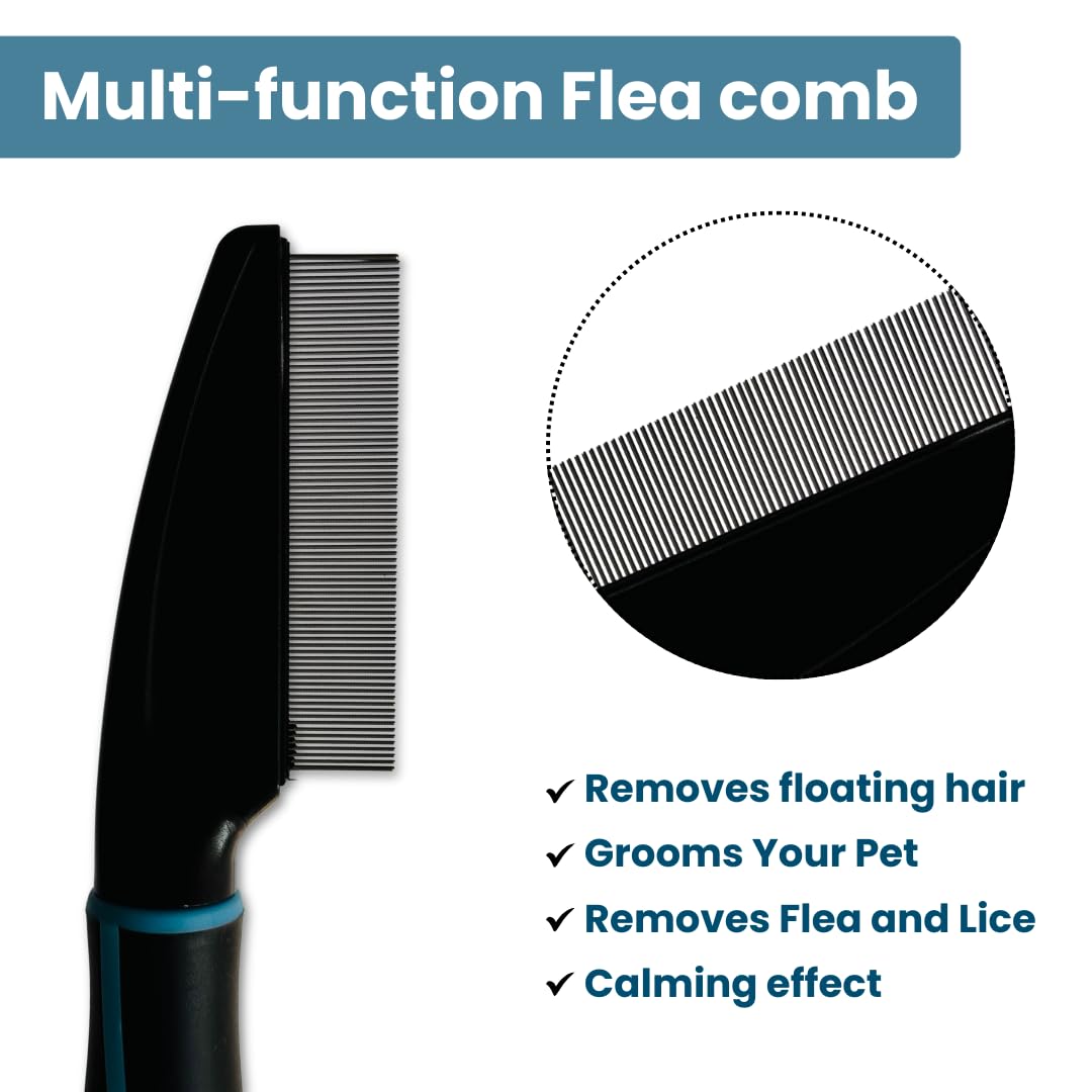 Richpet Professional Flea Comb for Dogs & Cats - Efficient Pet Grooming Tool for Flea, Lice Removal - Stainless Steel Metal Comb for dogs & Cats with Comfort Grip Handle - Ideal for Long & Short Hair