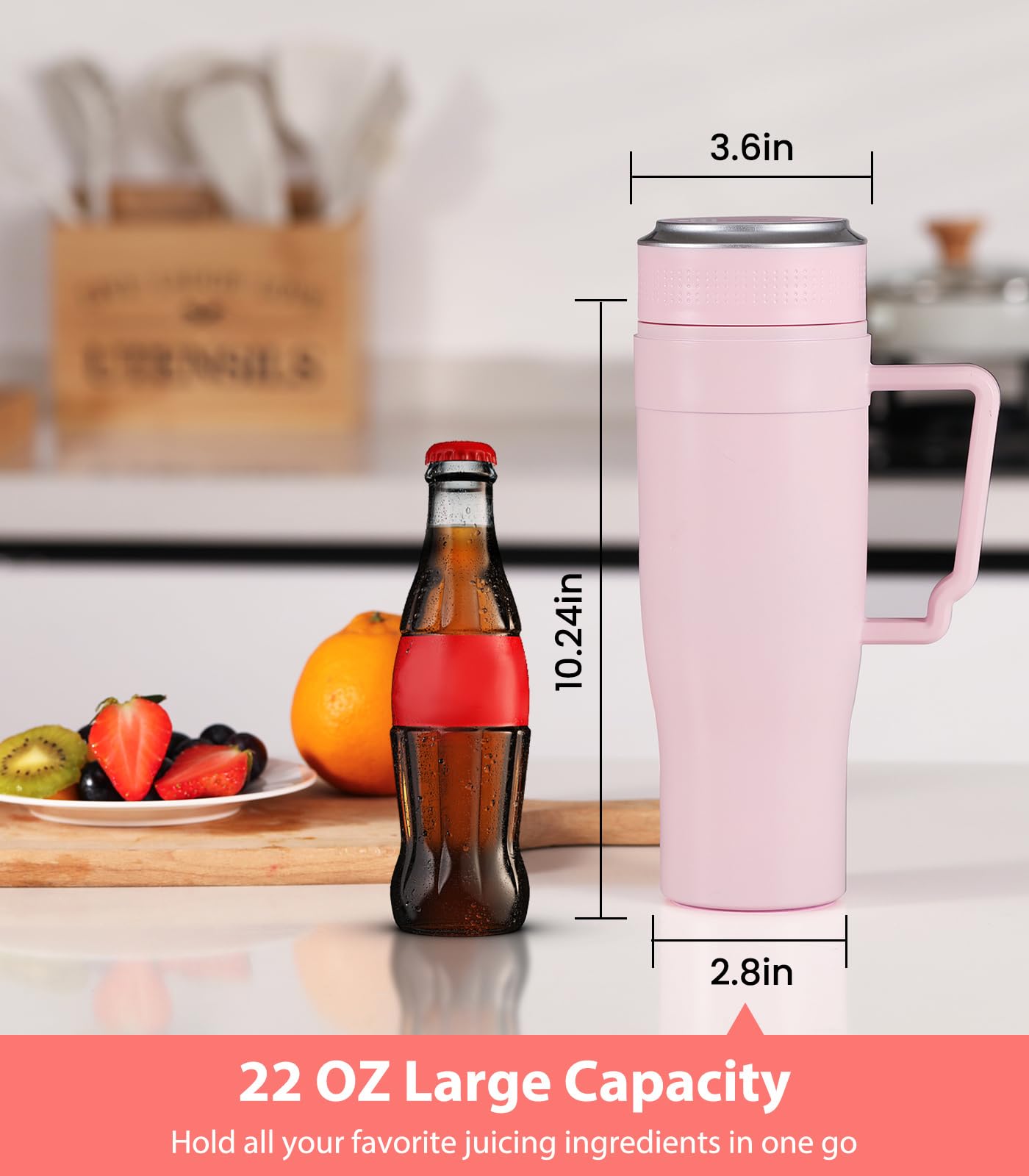 Portable Blender,MoKo 300W Portable Blender for Shakes and Smoothies,22 oz Personal Blender,Smoothie Blender with 6 Blades,BPA Free,USB Rechargeable,Handle and Straw Lid, Blender for Anywhere, Pink