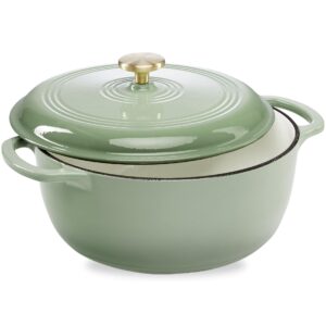 best choice products 6 quart enamel cast-iron round dutch oven, family style heavy-duty pre-seasoned cookware for home, kitchen, dining room, oven safe w/lid, dual handles - sage green