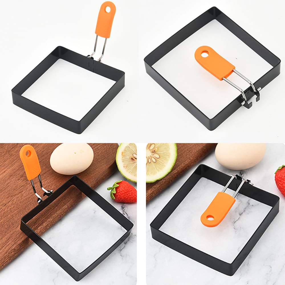 Large 4 Pcs 4 Inch Sqaure Egg Ring for Griddle Frying Egg,4" Non-stick Stainless Steel Square Egg Mold,Square Omelet Ring Pancake Mold Maker With Silicone Insulated Handle Oil Brush & Egg Separator