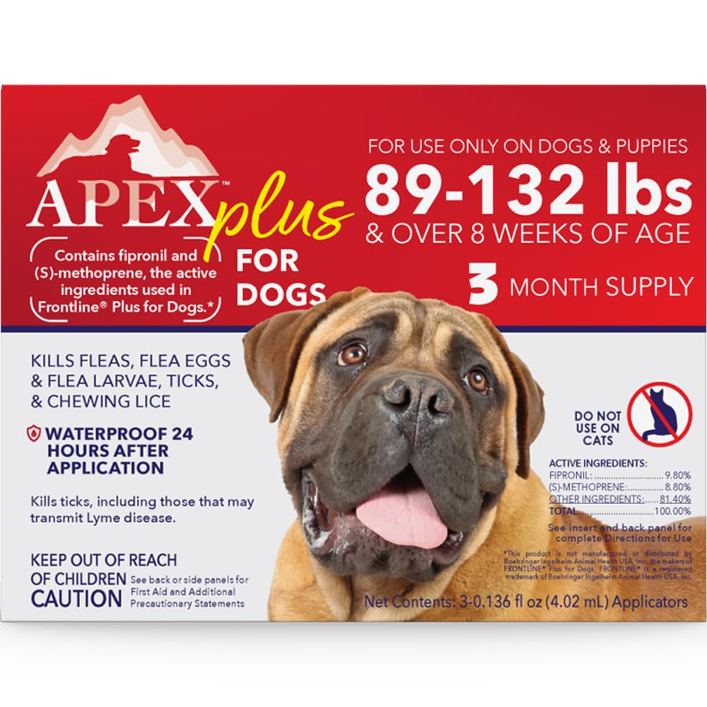 Apex Plus Flea and Tick Prevention for Dogs | X-Large (89-132 lbs) | 3-Month Supply | Dog Flea and Tick Treatment | 24-Hour Activation, Waterproof, 30-Day Protection