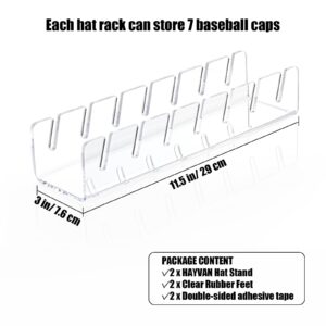 HAYVAN Hat Stand for Baseball Caps 2 Pack No Install - Acrylic Hat Holder Display and Organizer for 14 Baseball Caps for Bedroom, Closet, Dresser(Clear)