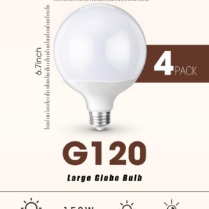 Tujoe LED Globe Light Bulbs G120 Globe Bulb Warm White 3000k Dimming Light Bulbs E26 Base LED Globe 15w Large Light Bulb for Indoor Room Lighting Home Decoration(4 Pcs)