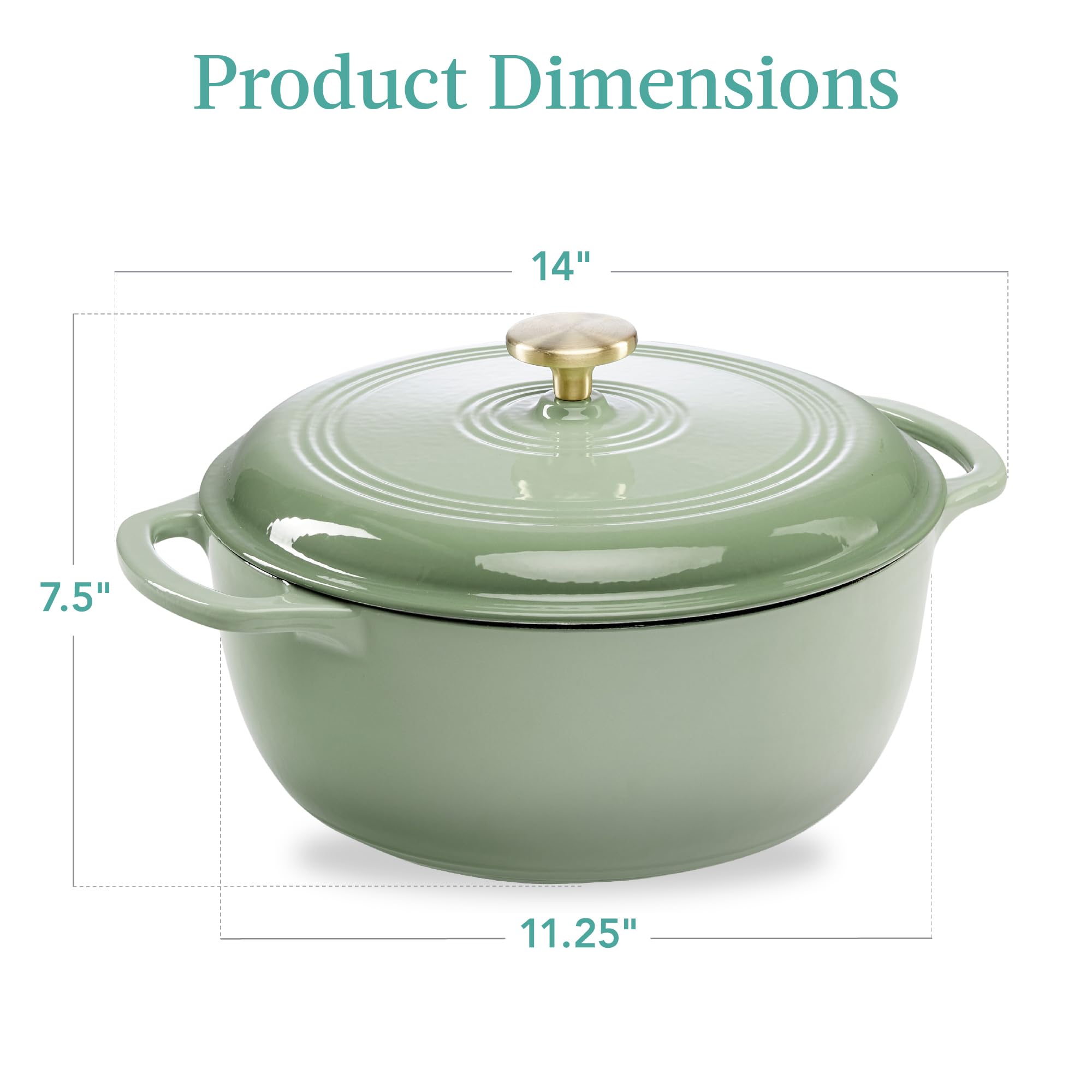 Best Choice Products 6 Quart Enamel Cast-Iron Round Dutch Oven, Family Style Heavy-Duty Pre-Seasoned Cookware for Home, Kitchen, Dining Room, Oven Safe w/Lid, Dual Handles - Sage Green