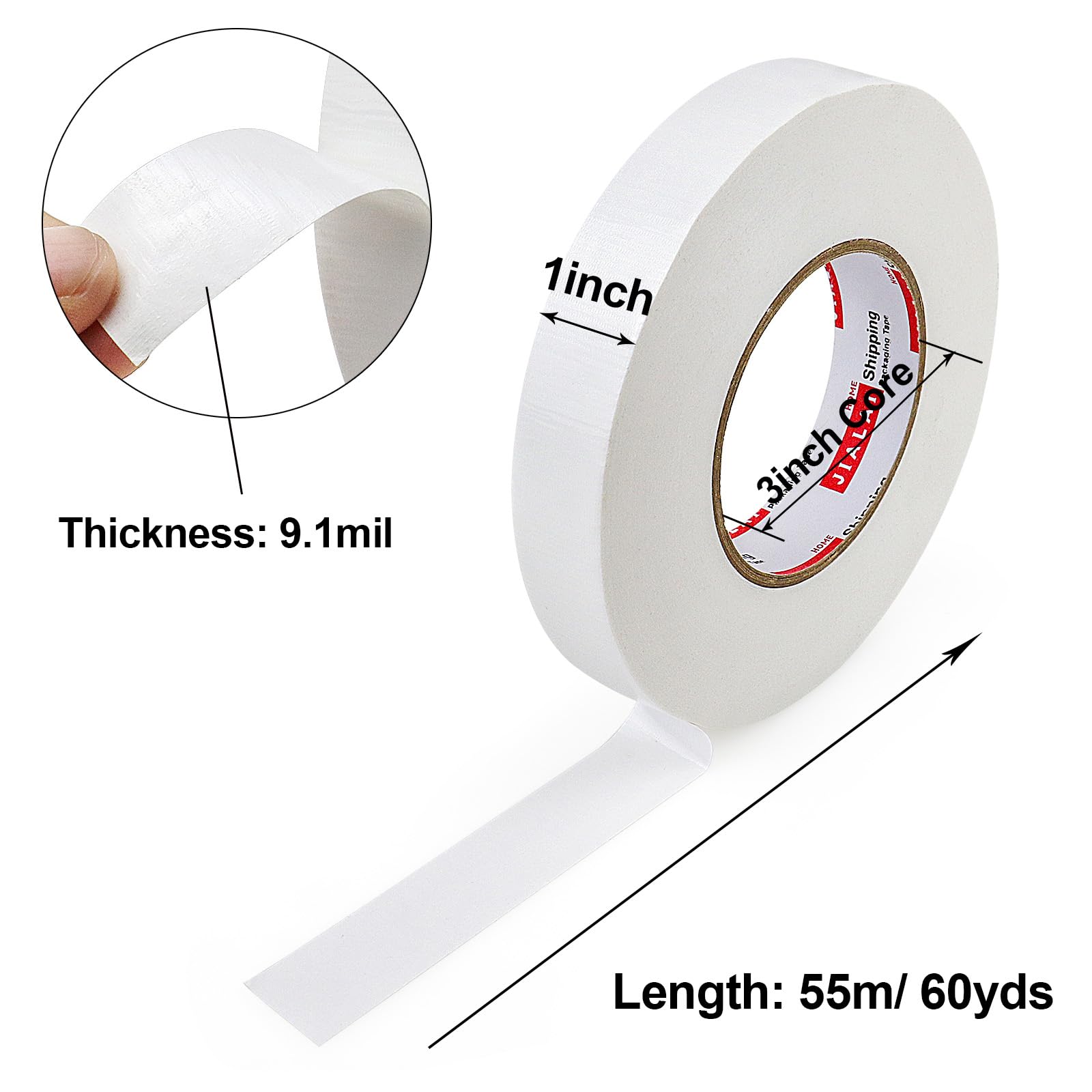 JIALAI HOME Industrial Grade White Duct Tape, 1 inch x 60 yds, HeavyDuty, Flexible, No Residue, All-Weather Waterproof Tape, UV Resistant for Crafts & Home Improvement