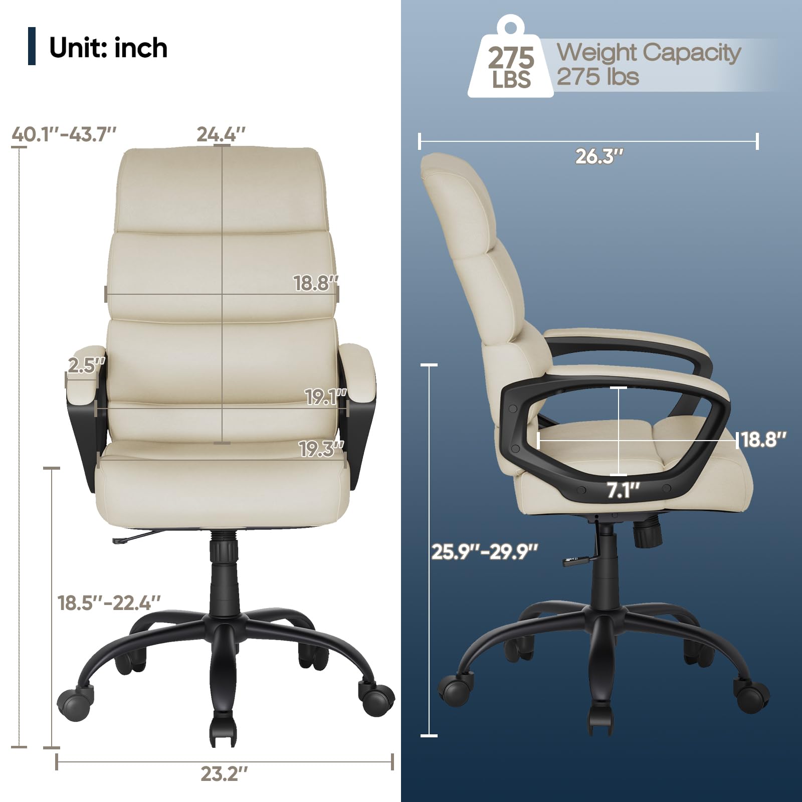 MOLENTS Executive Office Chair,Ergonomic Desk Chair, Leather High Back Computer Chair, Adjustable Height,Swivel Rolling Comfy Home Office Desk Chair,Beige