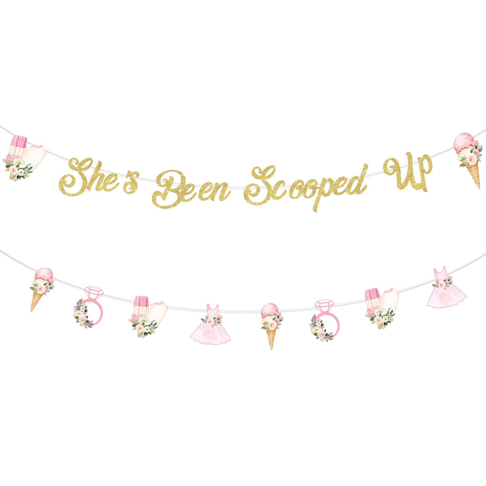 Jollyboom She's Been Scooped Up Banner, Ice Cream Bridal Shower Party Decoration Glitter Banner for Girl Women Summer Ice Cream Theme Bachelorette Bridal Shower Engagement Wedding Party