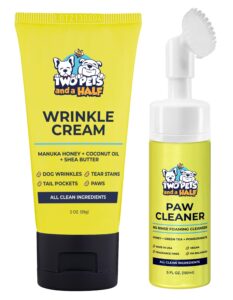 wrinkle paste for bulldogs 2oz + paw cleaner for dogs 5oz (made in usa)- no rash & dirt on french bulldog, english bulldog, pug- waterless dog paw washer & bulldog wrinkle cream for dog