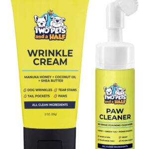 Wrinkle Paste For Bulldogs 2oz + Paw Cleaner For Dogs 5oz (Made In USA)- No Rash & Dirt On French Bulldog, English Bulldog, Pug- Waterless Dog Paw Washer & Bulldog Wrinkle Cream For Dog