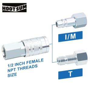 HOOTSUM 1/2” Air Hose Fittings Set, High Flow 2PCS I/M Industrial Type Coupler with 1/2” FNPT, 3PCS Plugs with 1/2” NPT, 5PCS Steel Air Compressor Accessories Quick Connect Fittings 300PSI