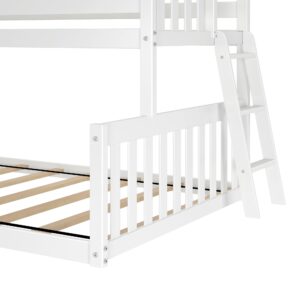 Max & Lily Twin Over Full Low Bunk with Angled Ladder on End, White