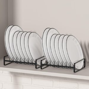 hikinlichi 2 pack plate holders organizers 8 slots upright cabinet dish drying racks metal plate dish organizers racks stands for countertop and cupboard black