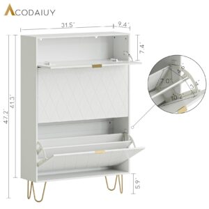 Acodaiuy Shoe Storage Cabinet, Shoe Cabinet with 2 Flip Drawers Entryway Shoe Storage Freestanding Shoe Organizer Cabinet with Metal Leg, Narrow Shoe Rack Cabinet, Diamond White