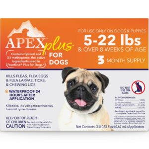 apex plus flea and tick prevention for dogs | small (5-22 lbs) | 3-month supply | dog flea and tick treatment | 24-hour activation, waterproof, 30-day protection