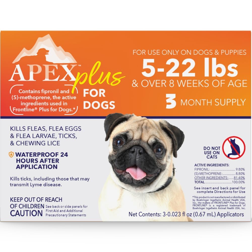 Apex Plus Flea and Tick Prevention for Dogs | Small (5-22 lbs) | 3-Month Supply | Dog Flea and Tick Treatment | 24-Hour Activation, Waterproof, 30-Day Protection