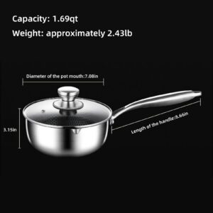 SHANGSYA Tri-Ply Hybrid Stainless Steel Sauce Pan Sauce Pot, Small Saucepan With Glass Lid, Nonstick Honeycomb Induction Saucier Pot Cookware, Dishwasher Safe & Oven Safe (1.6L/1.69qt)