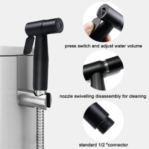 Tenorbass 2 Pcs Bidet Sprayer Head for Toilet, Handheld Jet Spray Stainless Steel Adjustable Water Pressure Toilet Shower Spray for Cloth Diaper, Only Sprayer Head for Bathroom Cleaning, Black