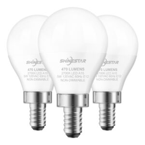 shinestar 3-pack small base ceiling fan light bulbs, 120v 40w equivalent, e12 led bulb, 2700k warm white, non-dimmable