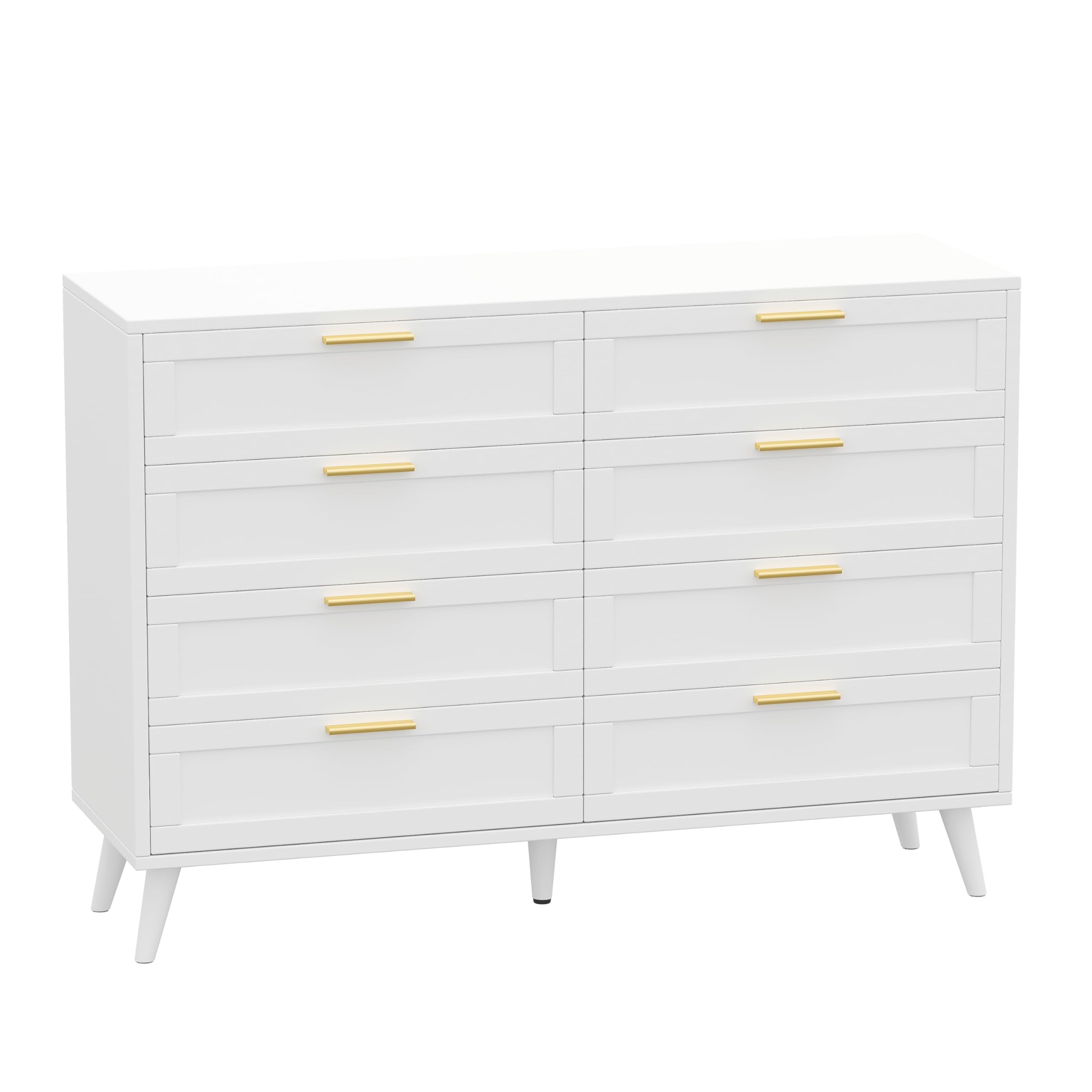 Rovaurx 8 Drawer Double Dresser for Bedroom, Chest of Dressers, Modern Wooden Dresser Chest with Golden Handles, Beside Table for Closet, Living Room and Entryway, White RDG003W