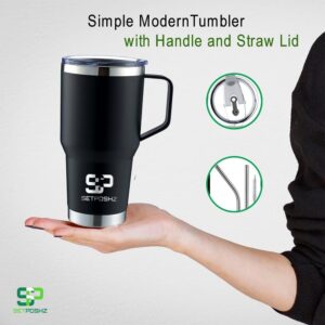 SETPOSHZ 30 Oz Tumbler with Handle, Lid and Straw - Double Wall Vacuum Insulated Stainless Steel Travel Mug - Leak Proof, Hot and Cold Beverages, Portable Thermal Cup for Car, Camping, Office -