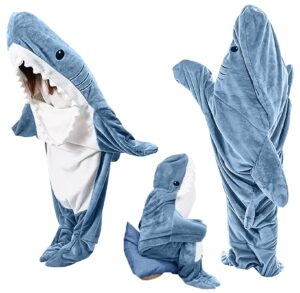 ambitelligence shark blanket hoodie onesie for adults and kids, cozy flannel shark costume shark sleeping bag