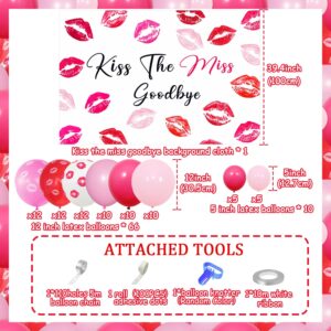 81Pcs Kiss the Miss Goodbye Bachelorette Decorations, Hot Pink Balloon Garland Arch Kit with Kiss the Miss Goodbye Backdrop Red Lips Balloons for Hen Party Bridal Shower Party Suppiles